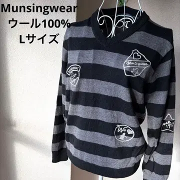먼싱웨어 보더 V넥 블랙&그레이 자수 겨울 골프 L 사이즈