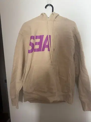 SEA 로고 후드 부착 후드티 베이지