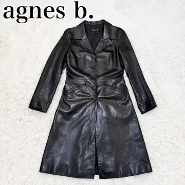 agnes b. SPECIAL 가죽 코트 램 가죽 롱 코트 블랙