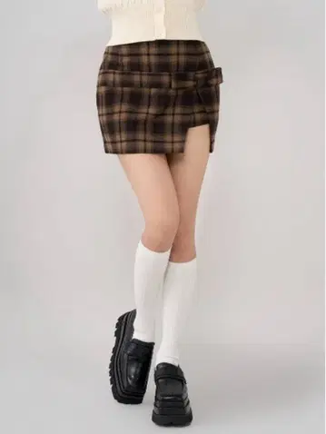 Darich 슬릿 체크 리본 미니 스커트