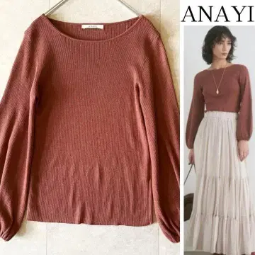새상품급 아나이 퍼프 슬리브 니트 38 브라운 계열 실크 워셔블 현행 택