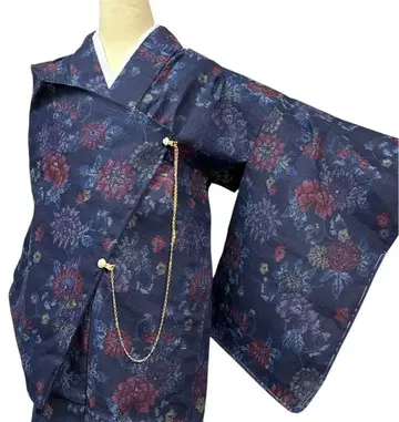 유40 여름 기모노 코몬  단의 꽃무늬 순수 실크