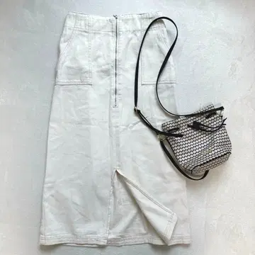 프라이빗 포즈 데님 타이트 스커트 프론트 지퍼 스티치 롱 M