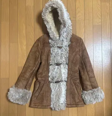 무스탕 코트 후드 부착 브라운 M 사이즈