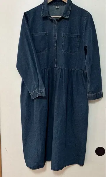 데님 셔츠 원피스 긴팔 블루
