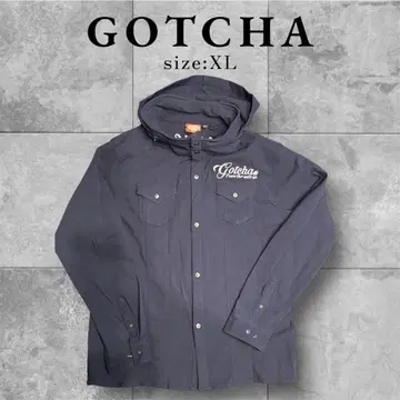 GOTCHA 갓차 후드 부착 셔츠 자켓 네이비 로고 자수 XL