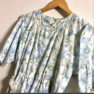 꽃무늬 반팔 원피스 블루 계열 여성용 M