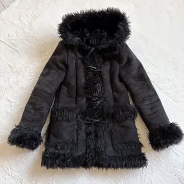 EGOIST 에고이스트 인조 모피 후드 부착 코트 블랙 사이즈 1