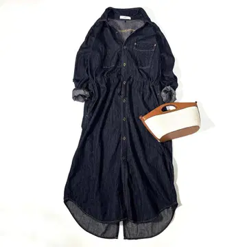 젬블 Johnbull 워셔블 코튼 린넨 롱 데님 원피스