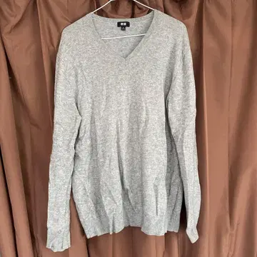 UNIQLO 그레이 V넥 니트 스웨터 XL 캐시미어