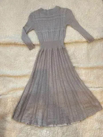 퍼 체 원피스 긴팔 7부 소매 실크 혼방