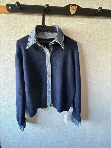 데님 카라 부착 네이비 긴팔 가디건