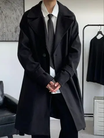 새상품 미사용 남성용 L 사이즈 블랙 롱 코트 벨트 포함 상복