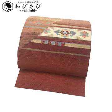 나고야 오비 견직물 화려한 문양 홍당색 O-5748