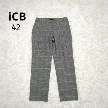 새상품급 빅 사이즈 iCB 글렌체크 패턴 슬랙스 팬츠 그레이 42