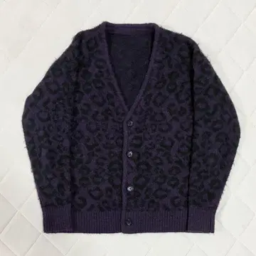 모헤어 가디건 다크 퍼플 레오파드 보라색
