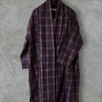[ 미사용 새상품 ] Dgy 퍼플 계열 체크 무늬 롱 코트