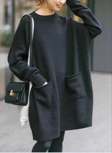 스픽 앤 스팬 와이드 튜닉 니트 원피스 블랙