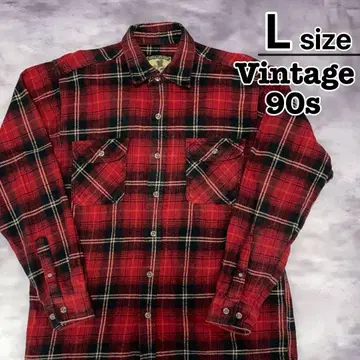 90s 빈티지 USA 구제 의류 플란넬 셔츠 L 레드 빨간색 체크 무늬