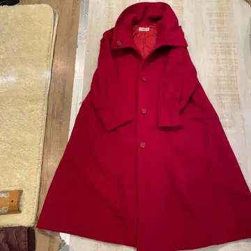 A라인 빨간색 울 혼방 롱 코트 M