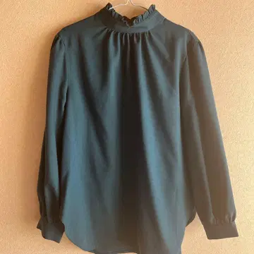 다크 그린 프릴 긴팔 블라우스