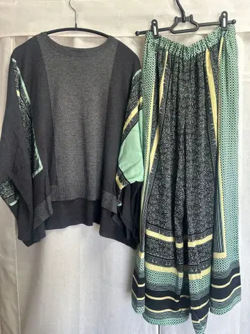 히로코비스 긴팔 니트 풀오버 스카프 패턴 돌 셋업 9