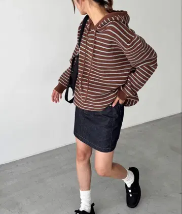 El mar 보더 니트 후드티 풀오버