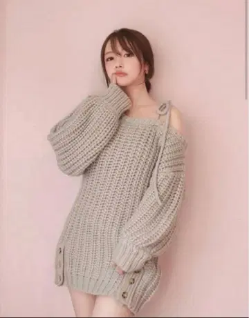 [] ANDMARY 미아 리본 니트 미니 드레스 아이스 블루