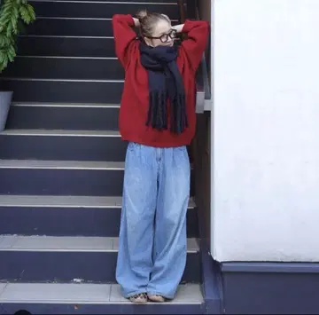 TEEN BOOP 더블 턱 보이즈 데님 S 블루