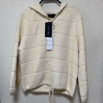 후드 부착 지퍼 가디건 아이보리 니트