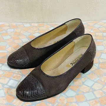 PARCO 파르코 메쉬 펌프스 가죽 낮은 힐 23.0cm 브라운