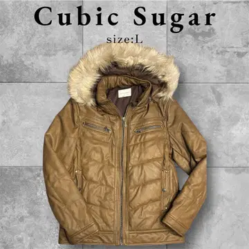 Cubic Sugar L 사이즈 인조 가죽 다운 자켓 브라운