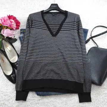 G4076*theory 띠어리 보더 패턴 니트 스웨터 블랙 화이트 S