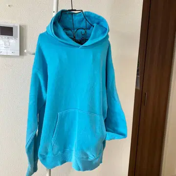 크로스 스티치 스카이블루 후드 부착 맨투맨 면 100% XL