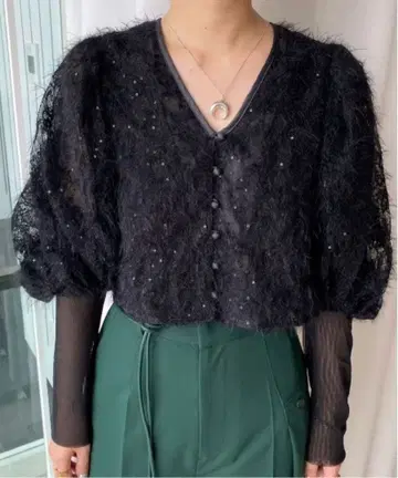 BRUSHED LACE VOLUME SLEEVE BLOUSE 블랙 S