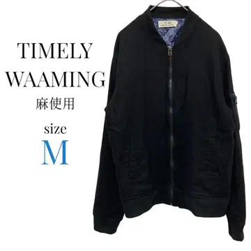 타임리 워닝 [ M ] 블루종 겉옷 린넨 사용 블랙 올 패턴 점퍼