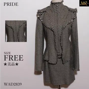 새상품급 PRIDE 자켓 스커트 셋업 긴팔 하운드투스 체크 패턴 프린지