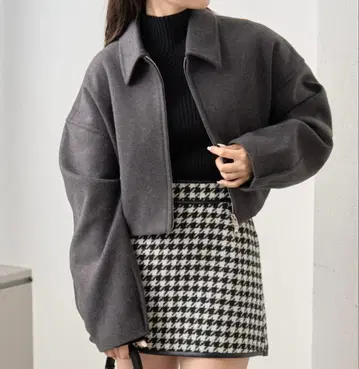 Chico 울 숏 기장 프론트 지퍼 셔츠 자켓 그레이