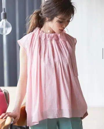 SEVENTENbyMIHOKAWAHITO 개더 리본 상의 핑크 S