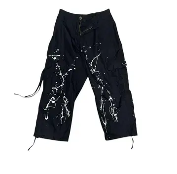 블랙 스플래터 프린트 카고 팬츠