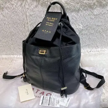 컨디션 최상 아타오 올데이 백팩 가죽 나일론 복조리 블랙