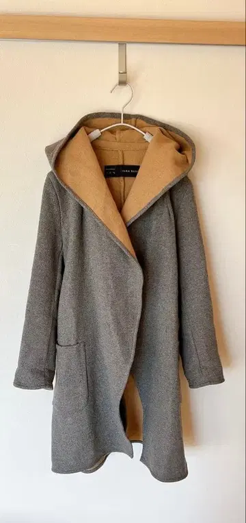 ZARA 자라 베이직 후드 부착 울 코트 가디건 그레이 M