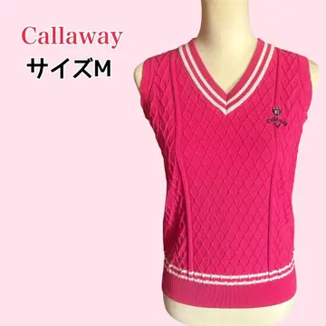 Callaway 아가일풍 니트 베스트 핑크 M