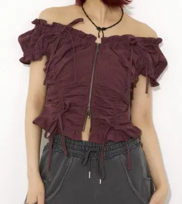 moussy 버건디 프론트 지퍼 2 웨이 상의