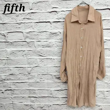 R5172 피프스 린넨 라이크 긴팔 롱 셔츠 핑크 브라운