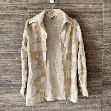 해외 구제 의류 여성용 셔츠 자켓 골드 꽃무늬 레트로 버튼 없음