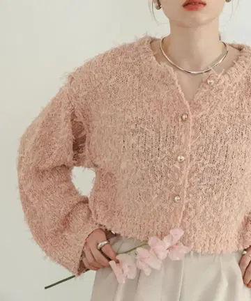 히나리 프린지 니트 핑크 가디건