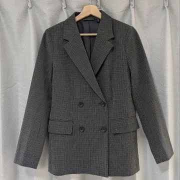 gu 더블 브레스트 체크 자켓 M 2025 그레이