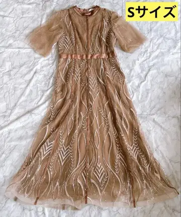 Leja 스팽글 자수 레이스 프티 하이넥 롱 드레스 원피스 S