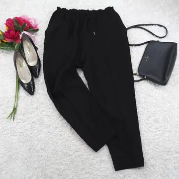 G9700*IKUFURUDATE 허리밴딩 이지 팬츠 블랙